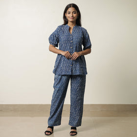 Blue - indigo hand printed cotton co-ord set 06