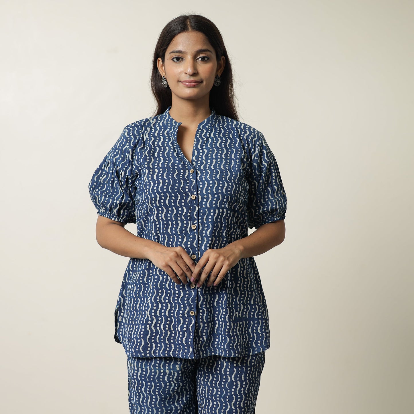 Blue - indigo hand printed cotton co-ord set 06