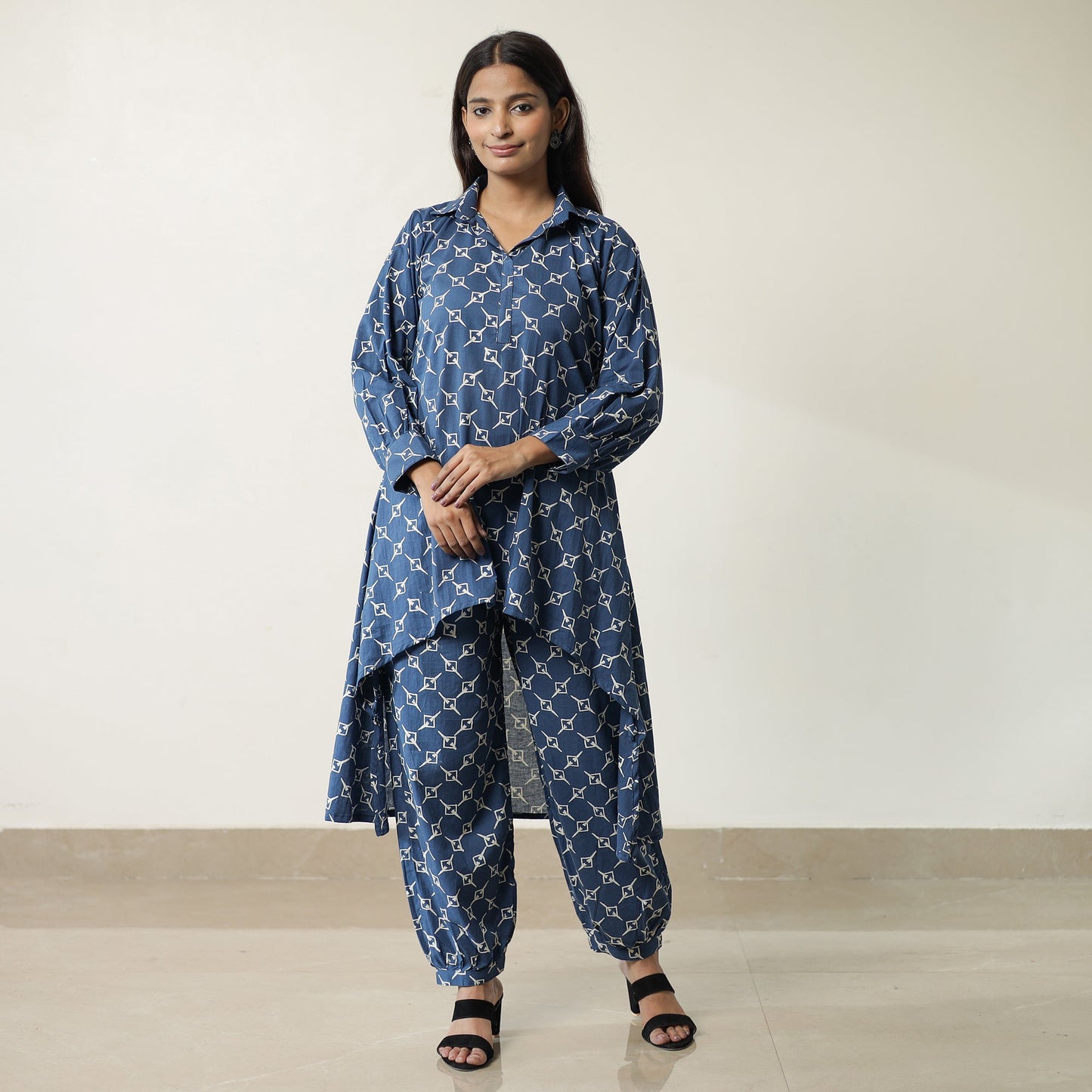 Blue - Indigo Hand Block Printed Cotton Co-Ord Set 14
