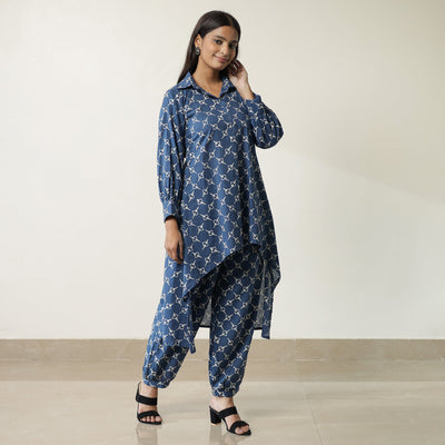 Blue - Indigo Hand Block Printed Cotton Co-Ord Set 14