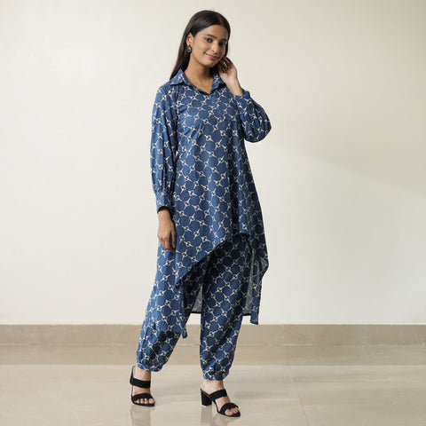 Blue - Indigo Hand Block Printed Cotton Co-Ord Set 14