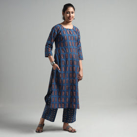 Buy Pipad Block Printed Cotton Kurta with Palazzo & Dupatta Set Online at iTokri.com