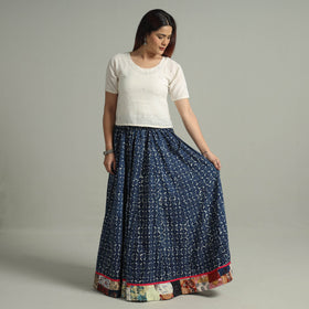  Indigo Block Printed 24 Kali Patchwork Cotton Long Skirt 03 