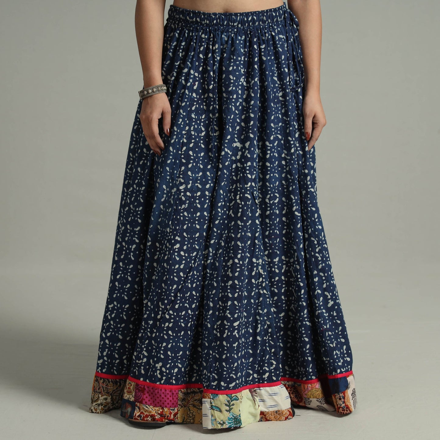  Indigo Block Printed 24 Kali Patchwork Cotton Long Skirt 03 