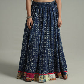  Indigo Block Printed 24 Kali Patchwork Cotton Long Skirt 03 