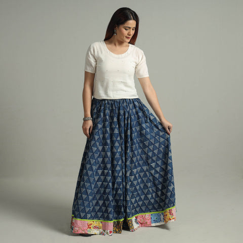 Indigo Block Printed 24 Kali Patchwork Cotton Long Skirt 19 