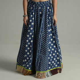  Indigo Block Printed 24 Kali Patchwork Cotton Long Skirt 30 