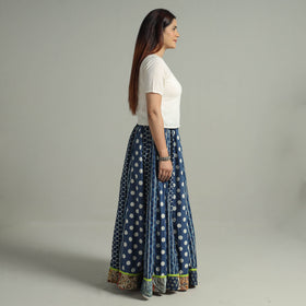  Indigo Block Printed 24 Kali Patchwork Cotton Long Skirt 30 