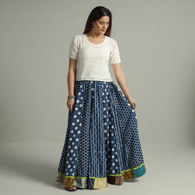  Indigo Block Printed 24 Kali Patchwork Cotton Long Skirt 30 