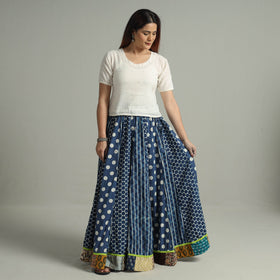  Indigo Block Printed 24 Kali Patchwork Cotton Long Skirt 30 