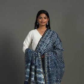Blue - indigo - printed chanderi silk dabu bagru dupatta 08