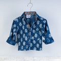 Blue Indigo Block Printed Cotton Full-Sleeve Kids Shirt