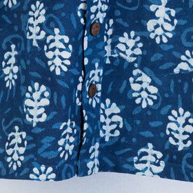 Blue Indigo Block Printed Cotton Full-Sleeve Kids Shirt