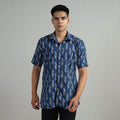 Blue Indigo Block Printed Cotton Men Half Sleeve Shirt