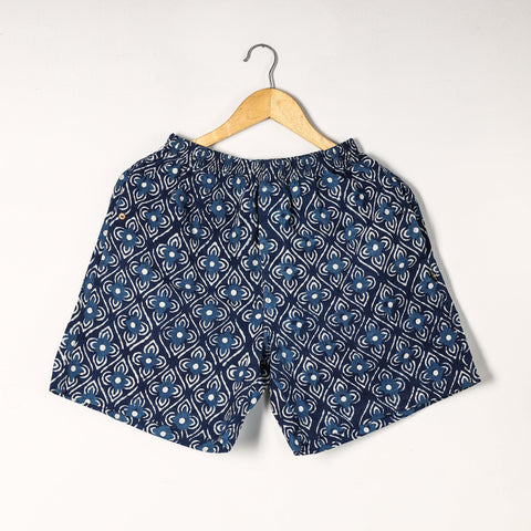  Indigo Block Printed Cotton Unisex Boxer/Shorts 