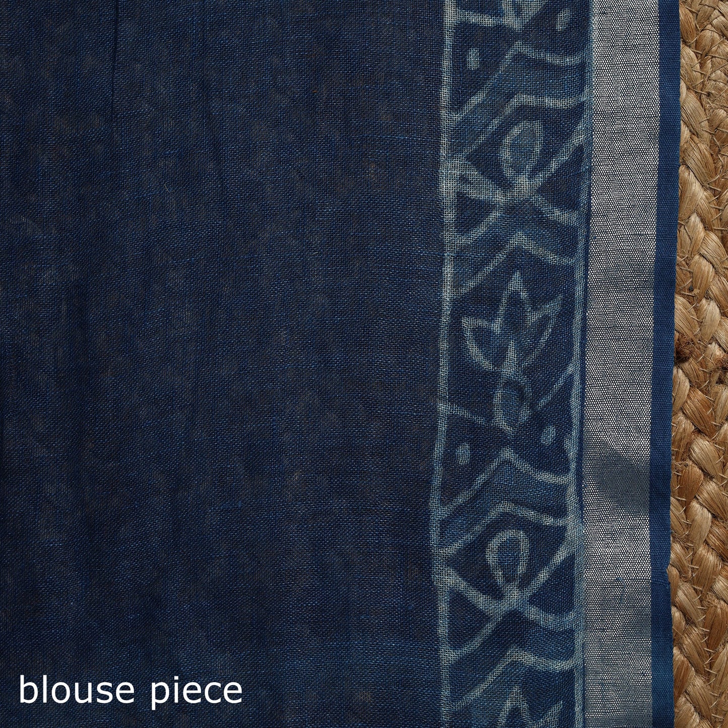 Blue - indigo - printed linen handloom sanganeri saree