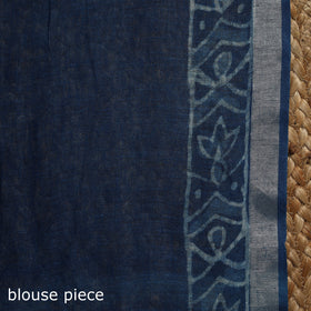 Blue - indigo - printed linen handloom sanganeri saree