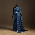 Blue - indigo - printed linen handloom sanganeri saree