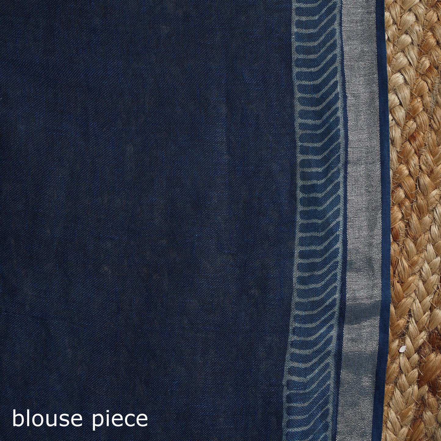 Blue - indigo - printed linen handloom sanganeri saree