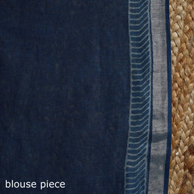 Blue - indigo - printed linen handloom sanganeri saree