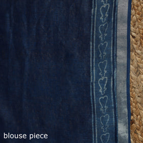 Blue - indigo - printed linen handloom sanganeri saree