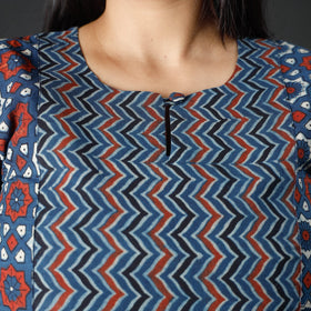 Indigo Red Ajrakh Block Printing Cotton Long Kurta