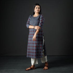 Indigo Red Ajrakh Block Printing Cotton Long Kurta