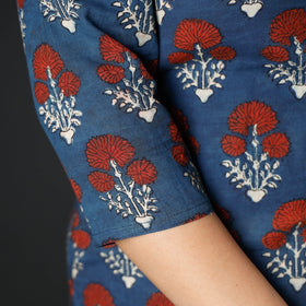 Blue - Indigo Red - Ajrakh Block Printing Cotton Long Straight Kurta