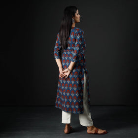 Blue - Indigo Red - Ajrakh Block Printing Cotton Long Straight Kurta