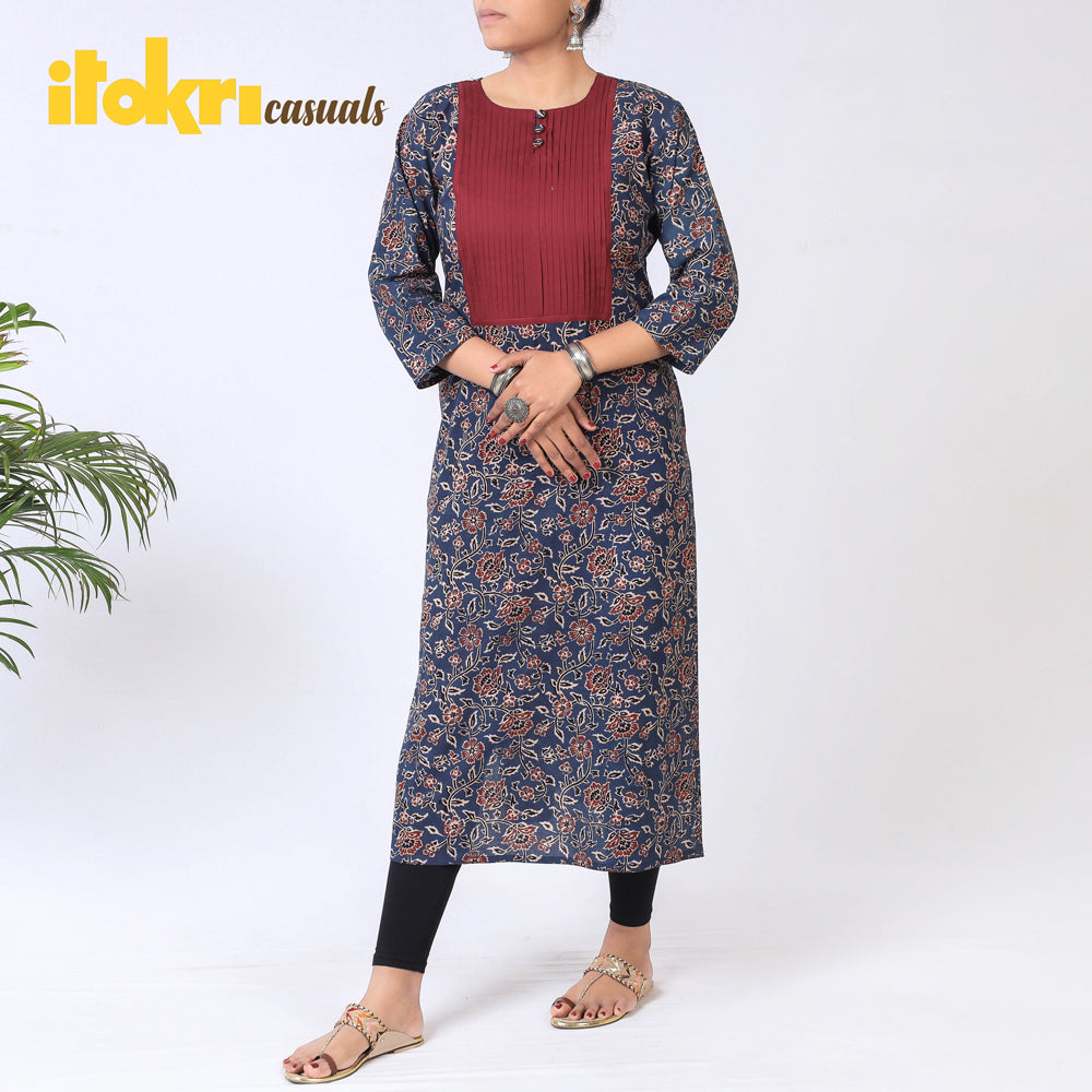 Buy iTokri Casuals - Ajrakh Block Print Cotton Long Kurta Online at iTokri.com