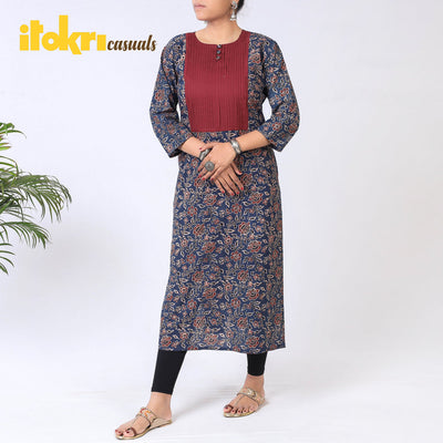 Buy iTokri Casuals - Ajrakh Block Print Cotton Long Kurta Online at iTokri.com