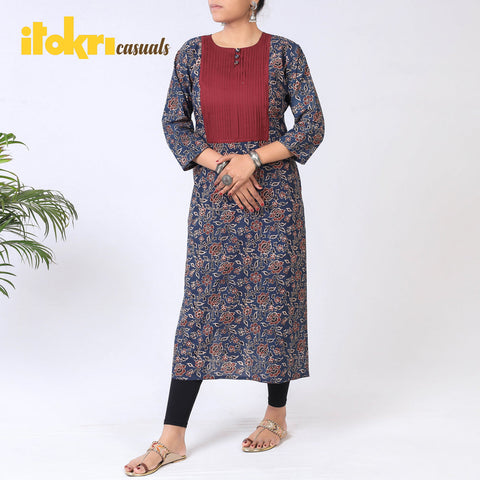 Buy iTokri Casuals - Ajrakh Block Print Cotton Long Kurta Online at iTokri.com