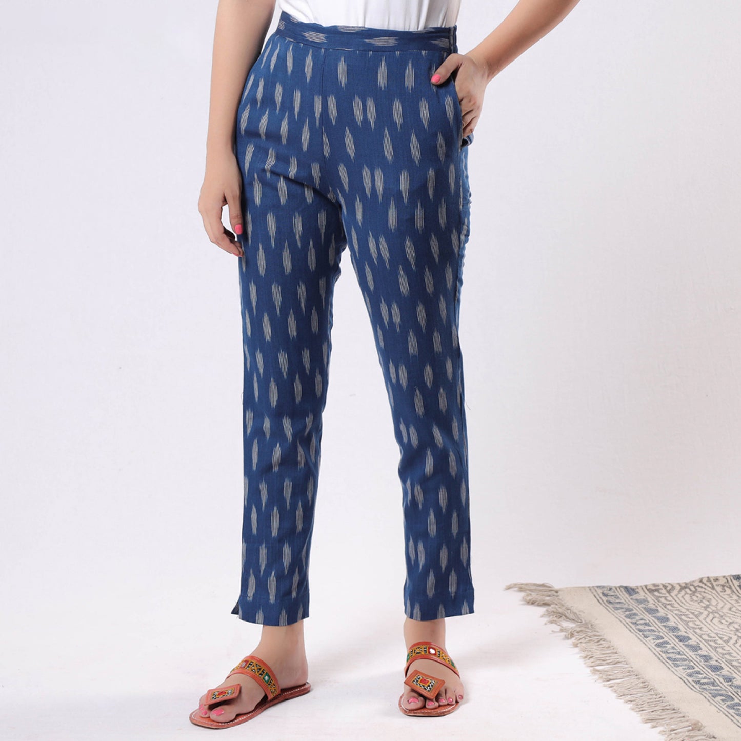  iTokri Casuals - Pochampally Ikat Cotton Tapered Casual Pant for Women Online at iTokri.com