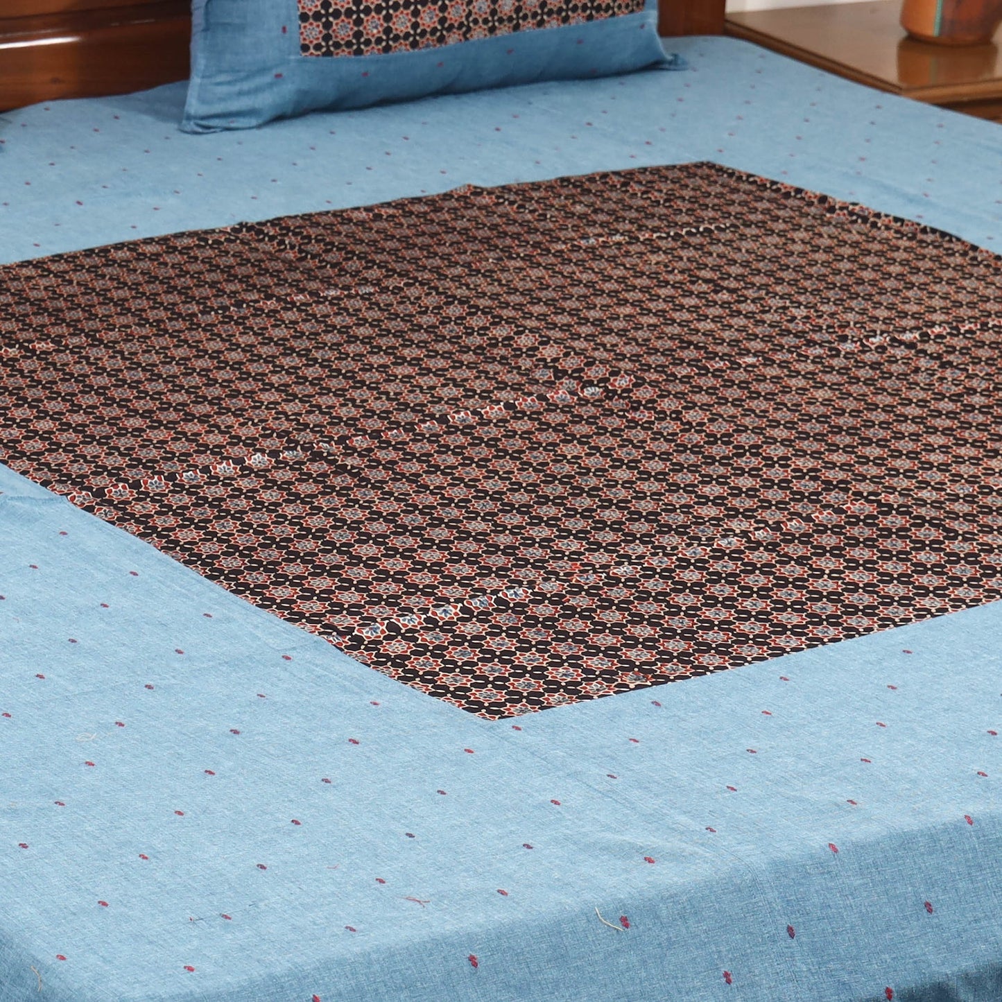 Blue - jacquard with modal silk patch cotton bedsheet set