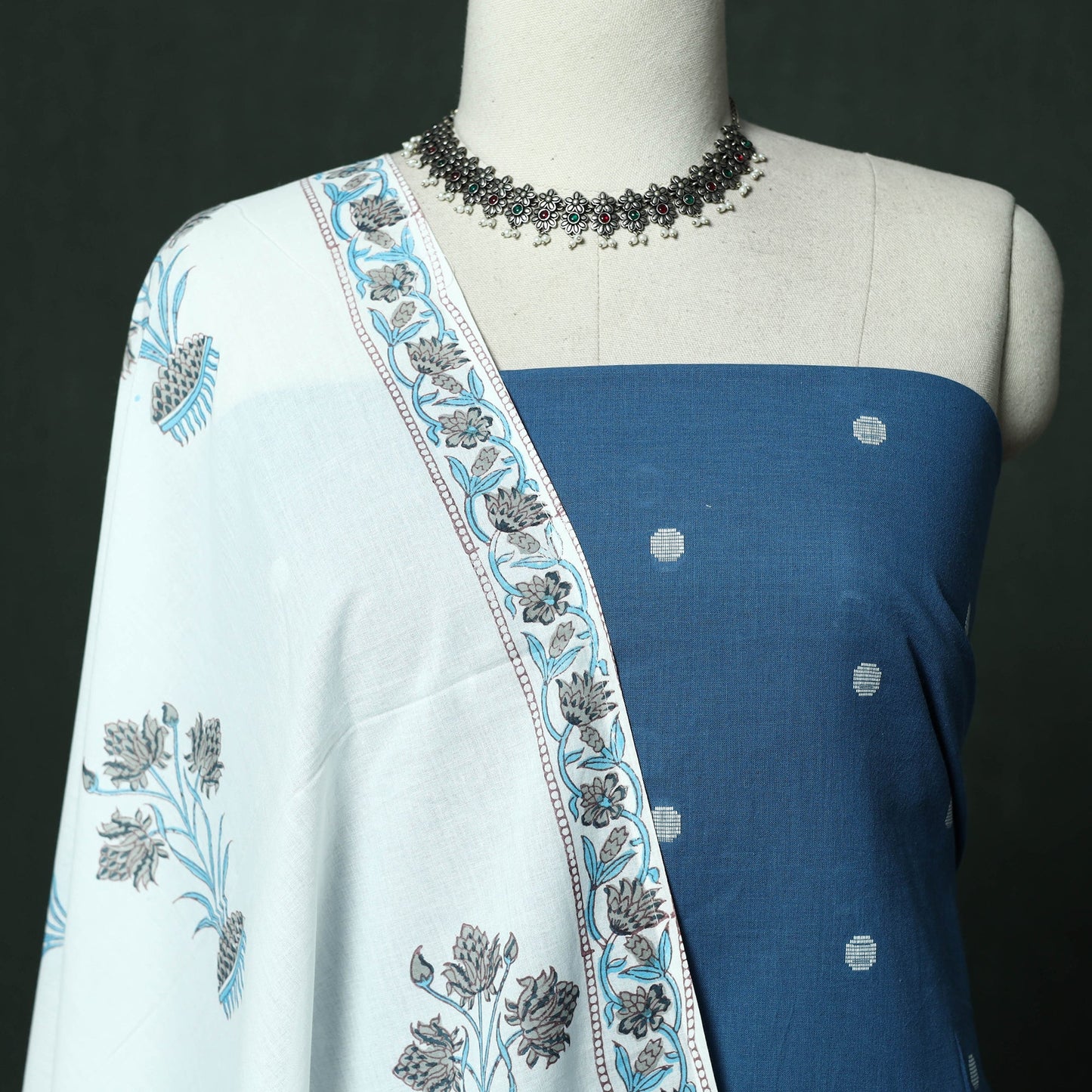 Jacquard cotton 2pc unstitched dress material with earrings