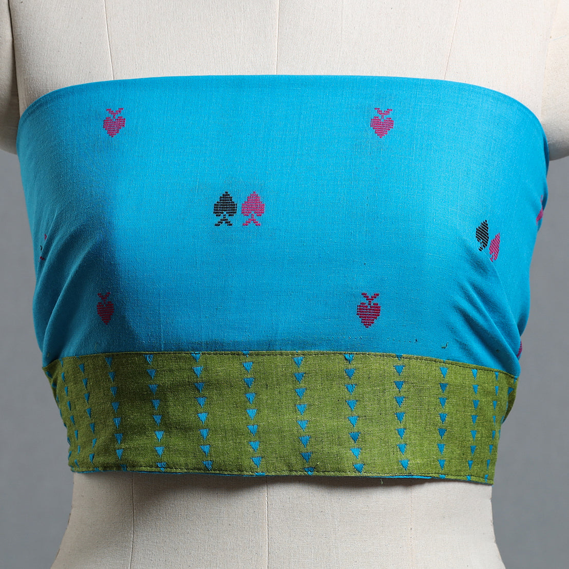 Blue - jacquard cotton blouse piece 34 - handcrafted