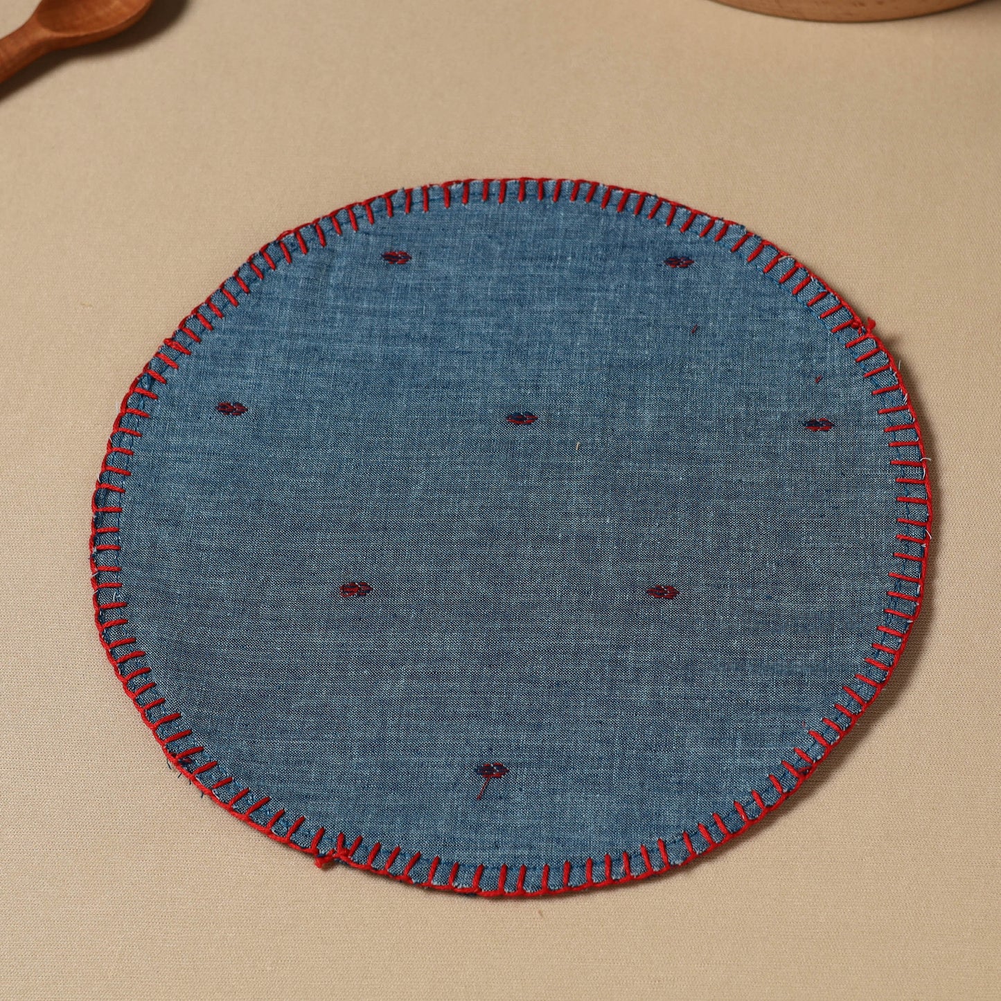  Blue Jacquard Cotton Hand Embroidery Roti Napkin 03