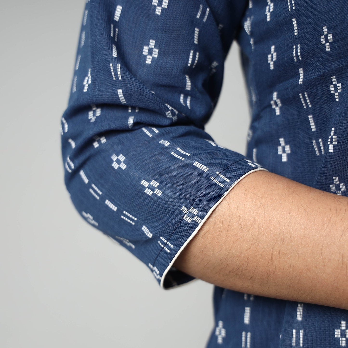 Blue Jacquard Cotton Long Kurta