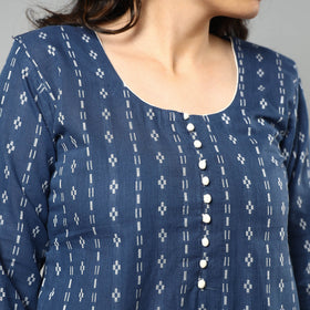 Blue Jacquard Cotton Long Kurta