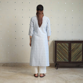 Blue - Jacquard Cotton Pintuck Straight Kurta 25