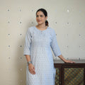 Blue - Jacquard Cotton Pintuck Straight Kurta 25