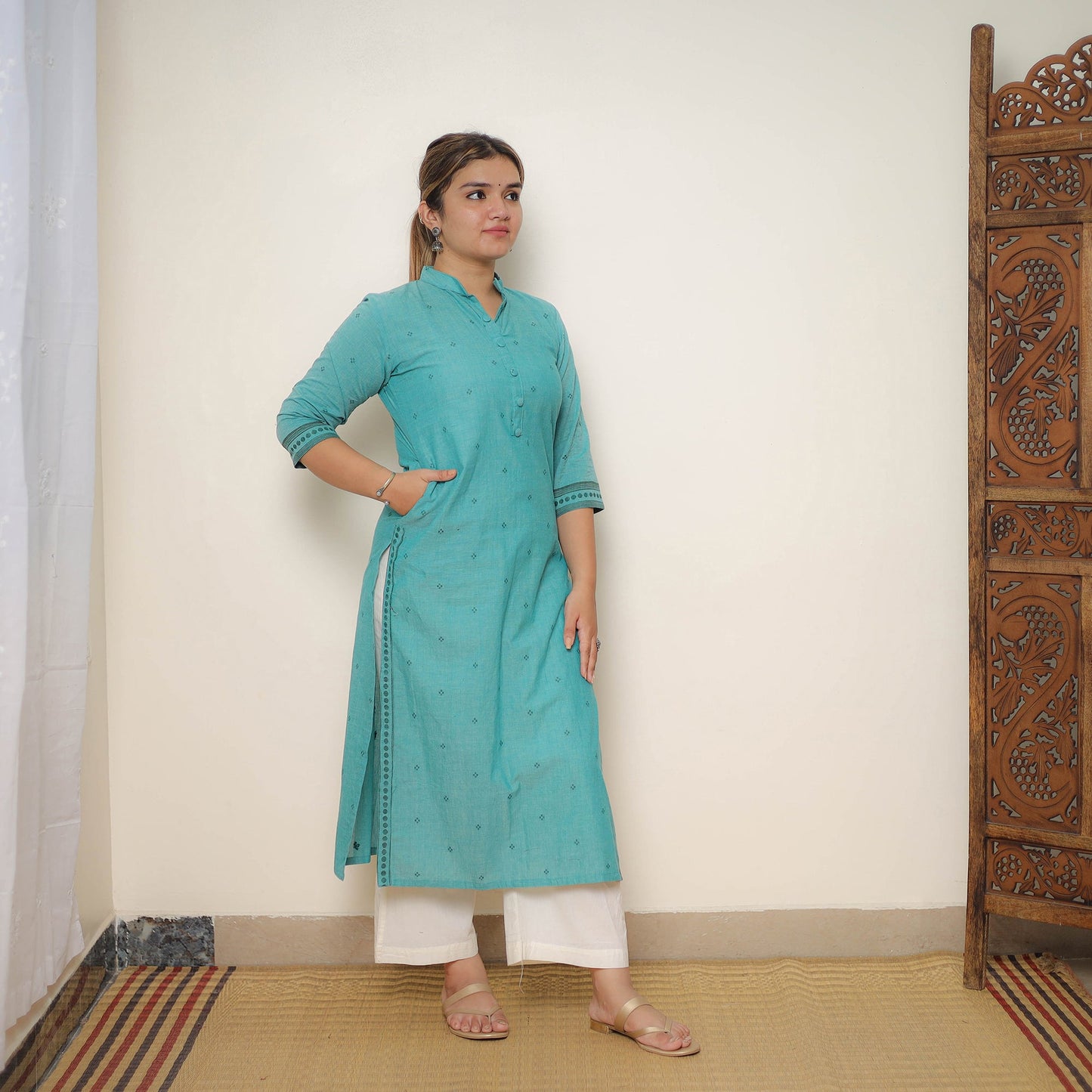 Blue Jacquard Kurta for Women for Women