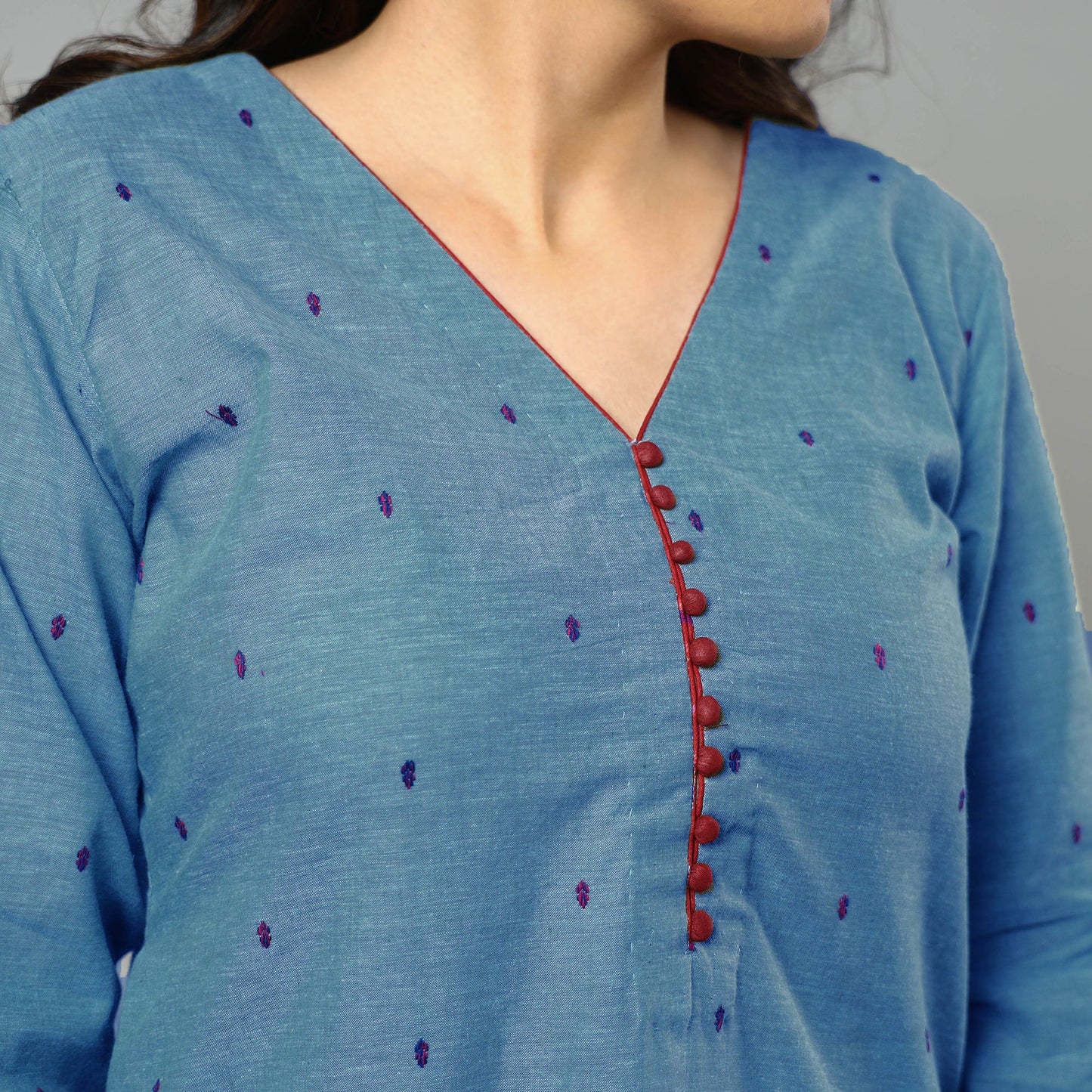Buy Blue Jacquard Cotton Straight Kurta for Women