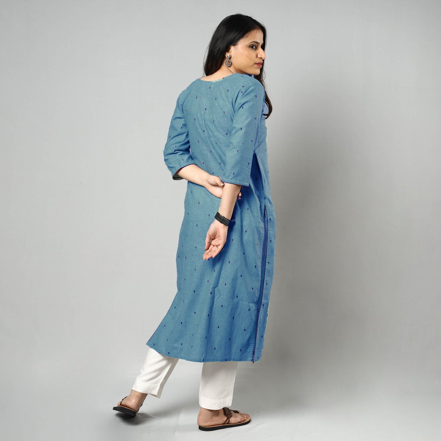 Buy Blue Jacquard Cotton Straight Kurta for Women
