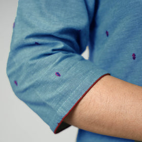Buy Blue Jacquard Cotton Straight Kurta for Women