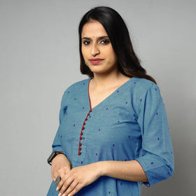 Buy Blue Jacquard Cotton Straight Kurta for Women