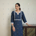 Blue - Jacquard Cotton Straight Kurta with Lace Work 27