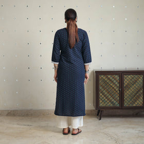 Blue - jacquard cotton straight kurta with lace work 32