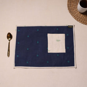 Blue Jacquard Cotton Table Mat With Pocket