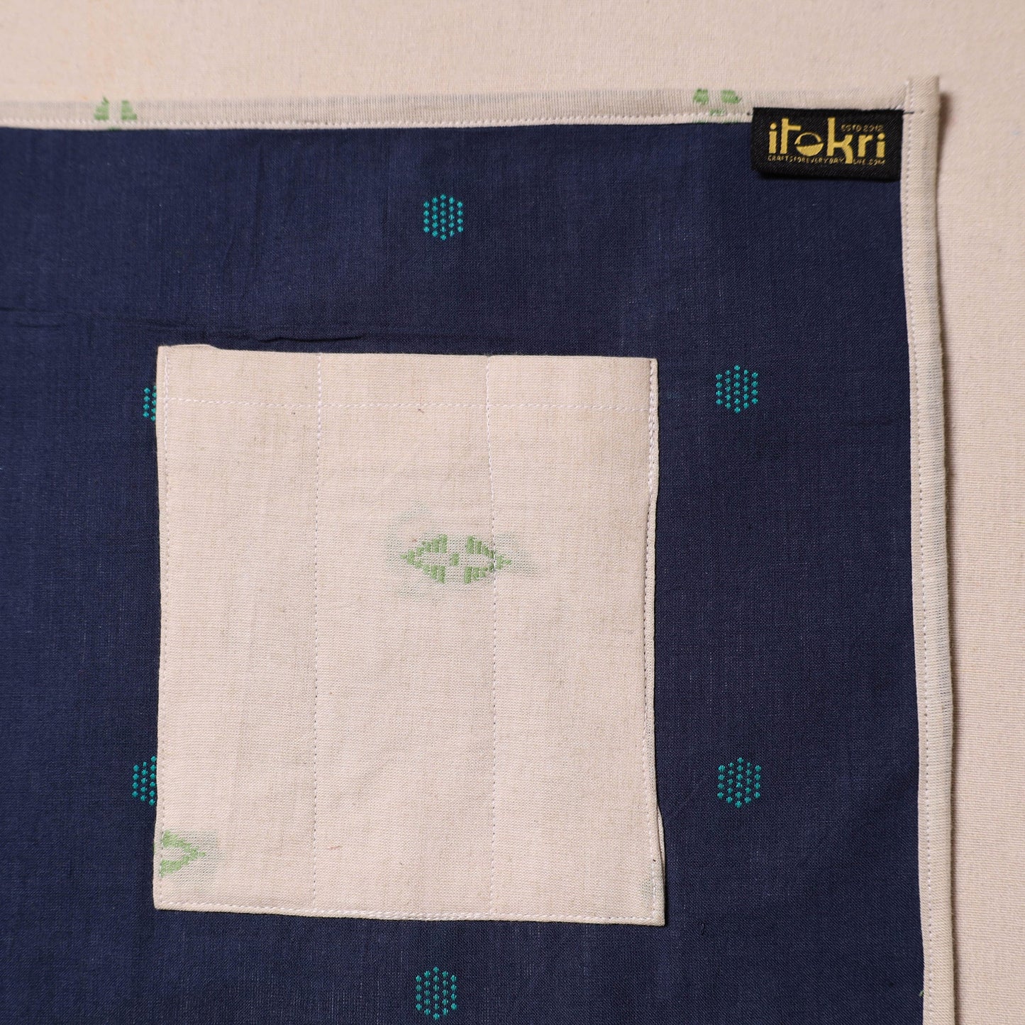 Blue Jacquard Cotton Table Mat With Pocket